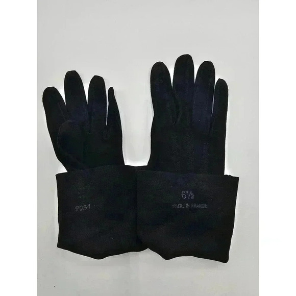 Vtg Women's Size 6.5 Black Suede Gloves made in France - Picture 5 of 9